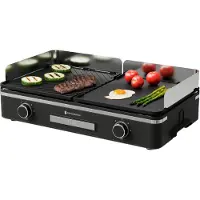 Kitchenbrothers Elektrische Grillplaat KB4204 - 2400W - 2 Zones - Geribbeld & Vlak - Zwart - 50x30 cm