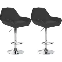 CLP Set van 2 verstelbare barkrukken Braga, met stoffen bekleding en voetsteun | Kleur: donkergrijs. Frame: chroom