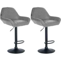 CLP Set van 2 verstelbare barkrukken Braga, met stoffen bekleding en voetsteun | Kleur: grijs, frame: zwart