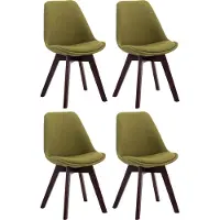 CLP Set van 4 gaststoelen Borneo V2, bekleed met groene stof, met een frame in walnootkleur