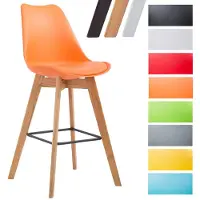 CLP barkruk Metz, kunststof, met rugleuning en voetsteun | Kleur: oranje. Frame: naturel