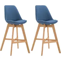 CLP Set van 2 barkrukken Cannes, bekleed met stof, met rugleuning en voetsteun | Kleur: blauw, frame: naturel