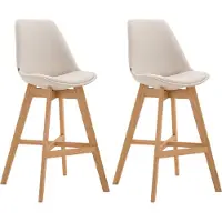 CLP Set van 2 barkrukken Cannes, bekleed met stof, met rugleuning en voetsteun | Kleur: crème, frame: naturel