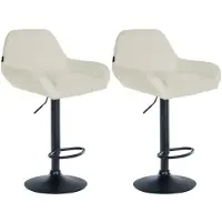 CLP Set van 2 verstelbare barkrukken Braga, met stoffen bekleding en voetsteun | Kleur: crème, frame: zwart