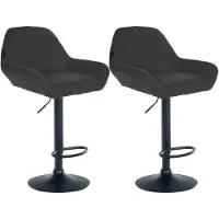 CLP Set van 2 verstelbare barkrukken Braga, met stoffen bekleding en voetsteun | Kleur: donkergrijs, frame: zwart