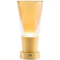 Zafferano Soffio vaas - Oplaadbare IP65 LED-tafellamp met vaasfunctie, touchdimmer, helder glas en gouden voet. 10 uur batterijduur