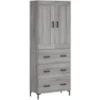 vidaXL Hoge kast 69,5x34x180 cm bewerkt hout grijs sonoma eikenkleurig
