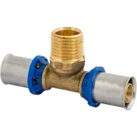 Kirchhoff Messing adapter T-stuk, blank, 20 mm x 3/4"ET x 20 mm, persfitting voor meerlagenbuis - 988720355