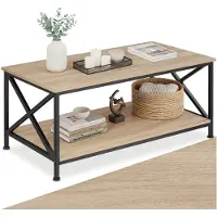 TecTake Salontafel met 2 planken - Woonkamertafel - Industrieel design - Zwart metalen frame - Afmetingen (LxBxH) 100 x 55 x 45,5 cm - Lichtbruin