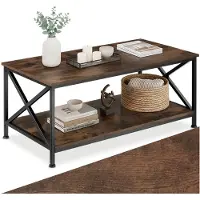 TecTake Salontafel met 2 planken - Woonkamertafel - Industrieel design - Zwart metalen frame - Afmetingen (LxBxH) 100 x 55 x 45,5 cm - Donkerbruin