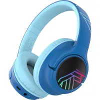 PowerLocus Bobo - Draadloze Koptelefoon voor Kinderen - Bluetooth koptelefoon - 74/85/94dB Volumebegrenzing - Led Verlichting - Audio Sharing Functie - Blauw/Zwart