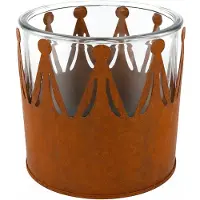 WDMT Kroon Kaarsenhouder Ø 15 x 15 cm – Roestbruine Metalen Kandelaar met Glazen Binnenhouder – Landelijke Tafeldecoratie voor Kerst, Herfst en Woonkamer – Bruin