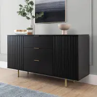 Ravio Commode Nubia K2D3SZ met drie lades en twee deuren, met gefreesde fronten. Dressoir (kleur: zwart + gouden poten)