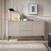 Ravio Ovale commode PORTO K2D3SZ, met ribbels aan de voorkant, in mat cashmerekleur, op zwarte poten