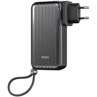 Wiwu Powerbank 10000mAh 3-in-1 Type-C, Lightning kabel en Wereldstekker - Zwart