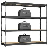 Songmics Opbergrek – 4 stevige planken van 8 mm dik MDF – Draagvermogen tot 2000 kg – Inktzwart – 60 x 200 x 183 cm