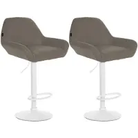 CLP Set van 2 verstelbare barkrukken Braga, met stoffen bekleding en voetsteun | Kleur: taupe, frame: wit