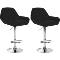 CLP Set van 2 verstelbare barkrukken Braga, met stoffen bekleding en voetsteun | Kleur: zwart. Frame: chroom