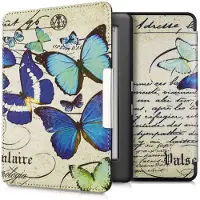 Kwmobile e-reader hoesje geschikt voor Kobo Glo HD / Touch 2.0 hoes - E reader flip case met magnetische sluiting - Ereader cover - Vintage Vlinder design in blauw / mintgroen / beige