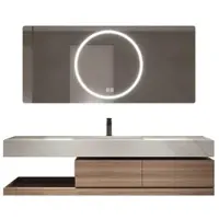 360Home Wasbak van composietsteen met lade en opbergruimte – Moderne wastafelcombinatie met LED-spiegel voor de badkamer, 130*55cm 【YT2032-130 K】