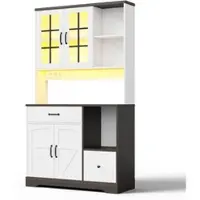 STILVORA Buffetkast - Met Led, Stopcontacten En Veel Opbergruimte - Voor Keuken En Woonkamer - MDF - 105x40x185 Cm - Wit;Natuurlijk