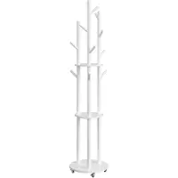 Vasagle - Kapstok - Kapstok Hout - Kapstok met 11 Haken - 3 Planken - 4 Draaibare en Afneembare Wielen