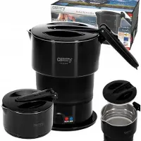 24hShop Opvouwbare Reiswaterkoker – 0,6L – Siliconen – Automatische Warmhoudfunctie – Mini waterkoker - 600W – Inclusief Reistas – Zwart - CR 1378