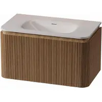 Royal plaza Terra Edge Badkamermeubelset - 80x44.7x46cm - solid surface wastafel wit mat - 1 wasbak - zonder kraangaten - 2 lades - sandwood (licht eiken) SW1449110/SW1418390
