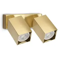 Ideal Lux wandspot Dynamite Square messing 16,5 cm 2-lamps, messing / goud, Woon-/ Eetkamer, metaal, Modern, halogeen spot