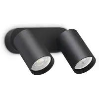 Ideal Lux wandspot Dynamite Round zwart 16,5 cm 2-lamps, zwart, Woon-/ Eetkamer, metaal, Modern, halogeen spot
