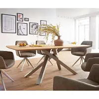 DELIFE Eettafel Edge Boot 200x100x2,5-3 eiken natuur kruisframe rechthoek roestvrij staal Schweizer Kante