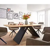 DELIFE Eettafel Edge Boot 200x100x2,5-3 eiken natuur V-frame staal zwart Schweizer Kante
