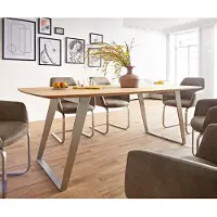 DELIFE Eettafel Edge Boot 200x100x2,5-3 eiken natuur roestvrij staal schuin Schweizer Kante