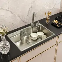 Easybuy Roestvrijstalen spoelbak, spoelbak, gootsteen, keukenspoelbak, roestvrijstalen keuken, zilverkleurige, multifunctionele spoelbak, enkele spoelbak met afvoerbak