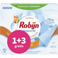 Robijn 1+3 Gratis: Wasmiddeldoekjes Stralend Wit 16 Stuks