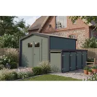 Weka Tuinhuis Killarney, 300x300 cm, groen-grijs, 28 mm dik, afvalcontainerbox voor 4 containers