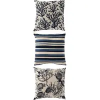 J-Line kussen vierkant polyester blauw/gebroken wit - 45 x 45 x 10 cm