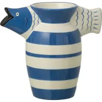 J-Line vaas vis gestreept dolomiet - blauw/wit - 23 x 13 x 21 cm