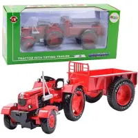 Lean Toys Metalen boerderijtractor met aanhanger rood 1:18