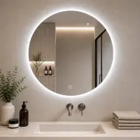 Sensahome - Ronde Badkamerspiegel Frameloos met LED Verlichting - Dimbaar - Wandspiegel - 60CM