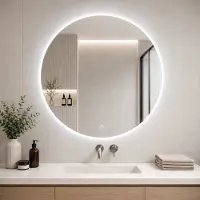 Sensahome - Led Touch Wandspiegel Rond - Badkamerspiegel Frameloos met LED Verlichting - Wandspiegel - Dimbaar - Koud Wit - 80CM
