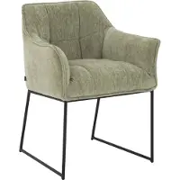 Goossens Eetkamerstoel Ronnie groen stof met armleuning, elegant chic