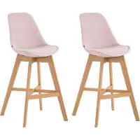 CLP Barstoel Cannes - fluweel, houten poten in natuurlijke kleur (SET van 2 stuks) - Crèmekleurig