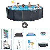 Intex Grafietkleurige zwembadtank, rond - 478x124 cm - bestaande uit 7 delen, model S598