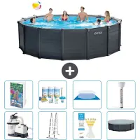Intex Grafietkleurige zwembadtank, rond - 478x124 cm - bestaande uit 7 delen, model S574