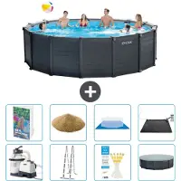 Intex Grafietkleurige zwembadtank, rond - 478x124 cm - bestaande uit 7 delen, model S591