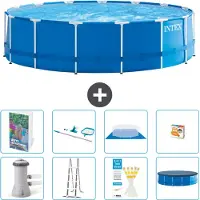 Intex Rond Frame Zwembad - 457 x 122 cm - Blauw - Inclusief Pomp - Ladder - Grondzeil - Afdekzeil - Schoonmaakset - Speelgoed - 9-delig