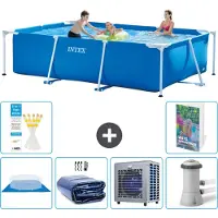 Intex Rechthoekig Frame Zwembad - 300 x 200 x 75 cm - Blauw - Inclusief Grondzeil - Solarzeil - Warmtepomp - Zwembadfilterpomp - 7-delig