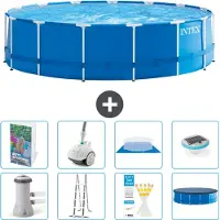 Intex Rond Frame Zwembad - 457 x 122 cm - Blauw - Inclusief Pomp - Ladder - Grondzeil - Afdekzeil - Stofzuiger - Verlichting - 9-delig