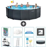 Intex Grafietkleurige zwembadtank, rond - 478x124 cm - bestaande uit 7 delen, model S553